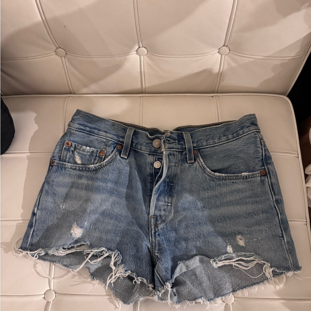 Levi's Blue Jean Shorts Distressed High-Waisted